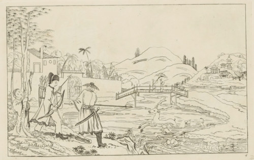 Chinese landscape with deer hunt, Chinese hunting scenes, Newly invented Chinese, drawn with great