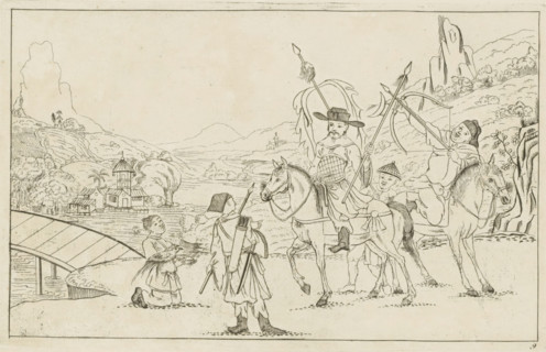 Hunters in a landscape, Chinese hunting scenes, Newly invented Chinese, drawn with great difficulty