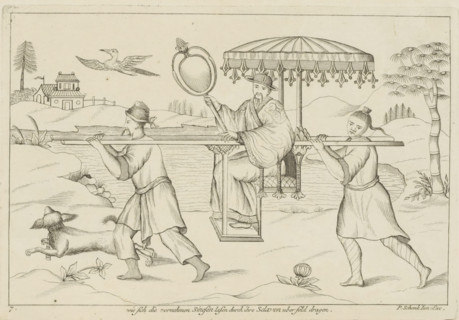 Chinese man in sedan chair, Wie sich die vornehmen Sinesen lasen durch ihre Sclaven uber feld