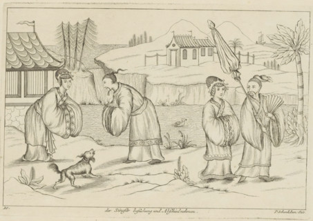 Landscape with Chinese people meeting and greeting each other, Der Sineser besuchung und Abschied