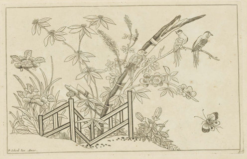 Three birds in a blossoming tree, Chinese flowers and birds, print, album page, ornamental print,