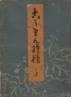 Designs after Kôrin, book, Leperello album with blue cover featuring a foliage motif, brown title
