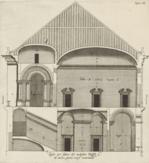 Taglio per fianco del medesimo Palazzo. C., da mezzo giorno verso tramontana., Longitudinal section