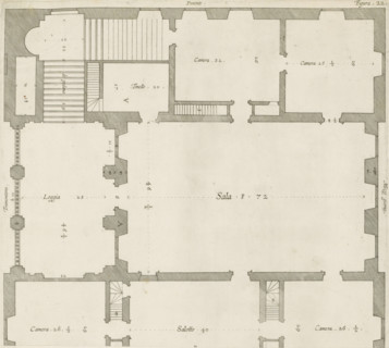 Floor plan of the first floor of the Villa Grimaldi in Genoa, print, album page, This print is part