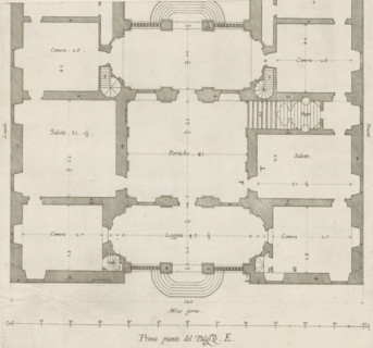 Great pianta del Palazzo. E, Floor plan of the ground floor of the villa Pallavicino delle