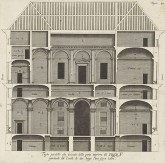 Cross section of the Palazzo Spinola in Genoa, Taglio parallel alla facciata della parte interiore