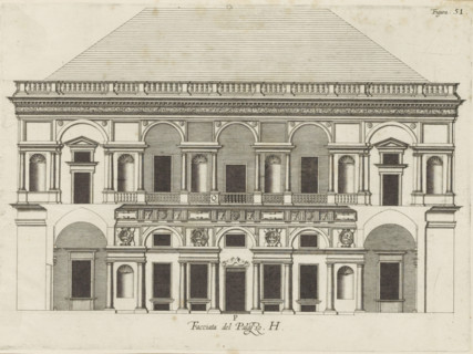 Facciata del Palazzo. H, Elevation of the facade facing the courtyard of the Villa Grimaldi-Sauli