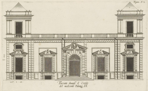 Elevation of the façade on the street side of the Villa Grimaldi-Sauli in Genoa, Facciata dinansi