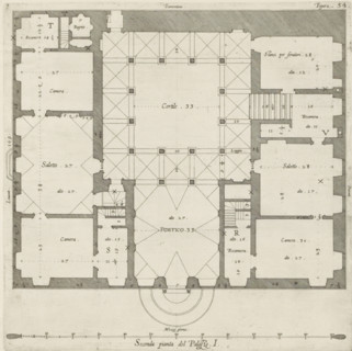 Seconda pianta del Palazzo. I, Floor plan of the ground floor of the Palazzo Rostan Raggio in