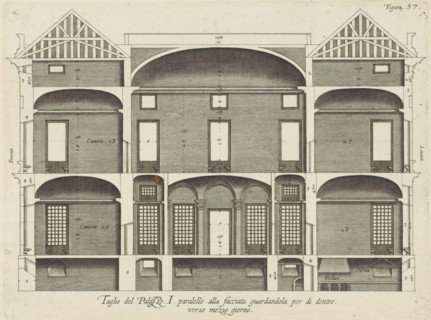 Cross-section of the Palazzo Rostan Raggio in Genoa, Taglio del Palazzo. I. parallel to the facade