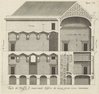 Taglio del Palazzo. I. traversando l'edificio da mezzo giorno verso tramontana, Longitudinal