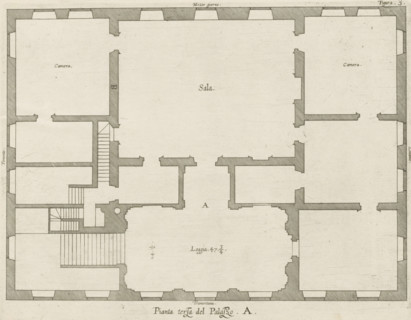 Plan of the first floor of the Palazzo Carrega-Cataldi in Genoa, Pianta terza del Palazzo. A.,