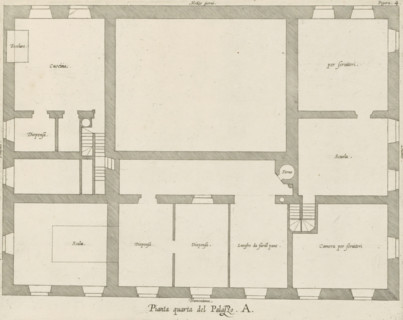 Pianta quarta del Palazzo. A., Plan of the mezzanine of the Palazzo Carrega-Cataldi in Genoa,