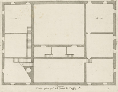 Pianta quinta cioè delli Granari del Palazzo. A., Floor plan of the attic of the Palazzo