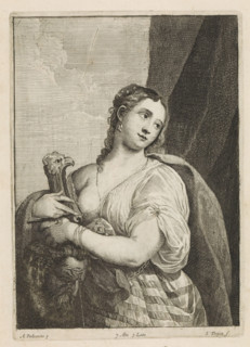 Judid with the Head of Holofernes, print, album page, In her hands also the sword with which she