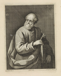 St. Peter, print, album page, The apostle Peter holds a book and a key. This print is part of an
