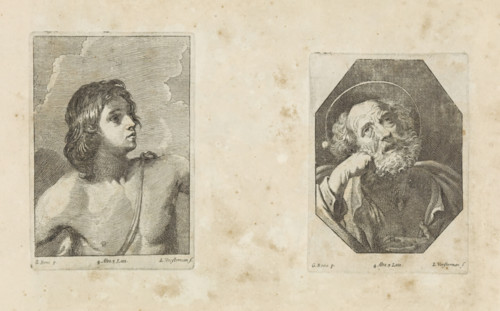 Penitent Peter, print, album page, Bust of St. Peter with a hand under his head. In an octagonal