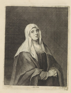 Mourning Mary (Mater Dolorosa), print, album page, Mourning Mary with folded hands. This print is