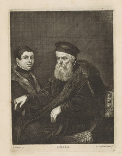 Portrait of an unknown old man and a boy, print, album page, The old man, probably a nobleman, is