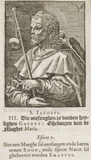 S. Jacobus, Apostle James the Greater, Christ, Mary and the twelve apostles, print, album page,