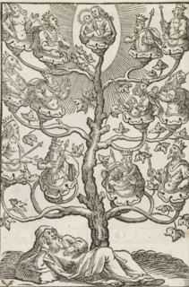 Tree of Jesse, print, album page, book illustration, The Tree of Jesse. In the foreground, Jesse