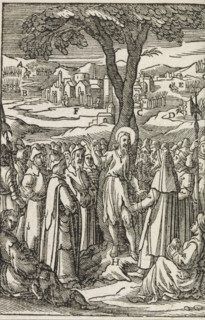 Preaching of John the Baptist, print, album page, book illustration, John the Baptist, in a camel