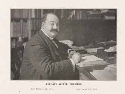 Bernard Alfred Quaritch, Portrait of bookseller Bernard Alfred Quaritch behind his desk, print,