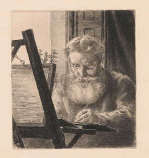 Portrait of artist Edwin Edwards, print, Portrait of the English artist Edwin Edwards at work