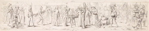 Crowd on a pier in Naples, Molo, Panorama with scenes from daily life in Naples, Panorama delle