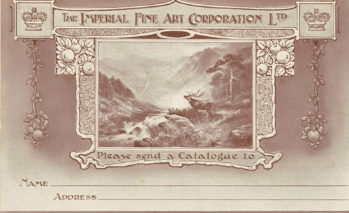 Order card from The Imperial Art Corporation, print, photograph, postcard, Painting of a deer in a