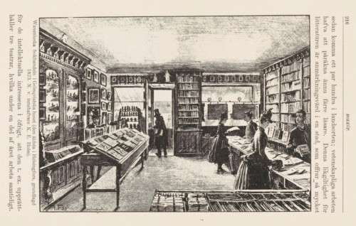 Interior of the Wasenius bookstore in Helsinki, print, book illustration, printmaker: unknown,