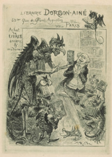 Business card of the Dorbon-Ainé bookstore in Paris, print, visiting card, Interior of a bookstore