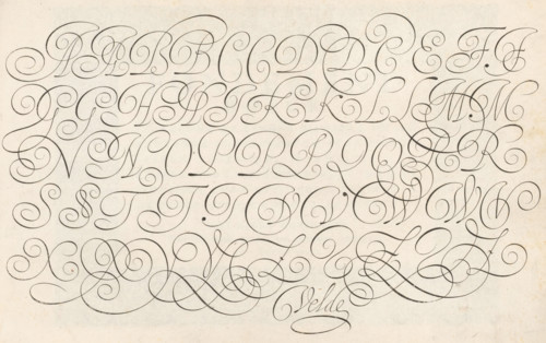 Writing example: the alphabet in five lines of capitals, Spieghel der schrijfkonste, Thrésor