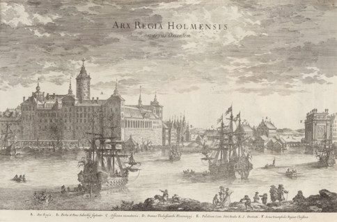 Arx Regia Holmensis versus Orientem, View of Tre Kronor Castle in Stockholm, Suecia Antiqua et