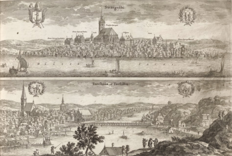 Strängnääs, Toreshälla vell Torsilia, View of Strängnäs and Torshälla, Suecia Antiqua et Hodierna,
