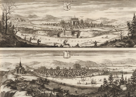Civitas vetvs Pitae, Civitas nova Pitae, View of Piteå, the old and new town, Suecia Antiqua et
