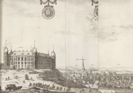 View of Uppsala, Uppsala, Suecia Antiqua et Hodierna, print, album page, View of Uppsala. On the