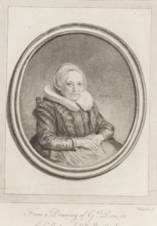 Portrait of Gerard Dou's mother, print, album page, printmaker: William Baillie, after drawing by