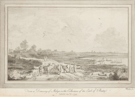 Landscape with herd of oxen, print, album page, printmaker: William Baillie, after drawing by