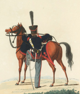 Gunner, on horseback, in large outfit, Riding Artillery, print, A Dutch gunner of the riding