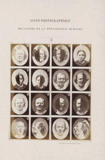 Overview of subjects with various facial expressions: 'un vieillard' and 'une jeune femme',