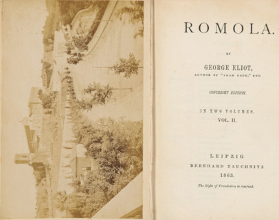 Romola, book, retailer's mark: 'Edward Goodban', inscription: 'vol. II 29 albumines dont, 9