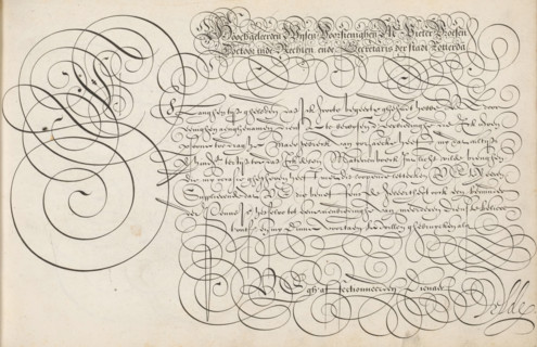 Writing example: Hoochgeleerden Wijsen, Spieghel der schrijfkonste, print, albumblad,