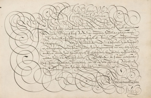 Writing sample: To S. Jacques Olis, Mirror of the Art of Writing, print, album page, ornamental