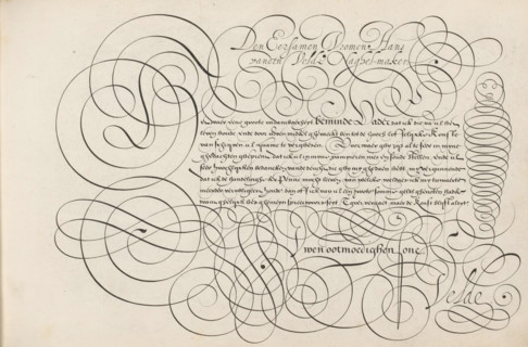 Writing sample: To the honorable pious Hans vanden Velde, Mirror of the Art of Writing, print,