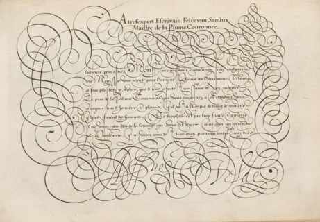 Writing example: A tres expert, Spieghel der schrijfkonste, print, album page, ornamental print,