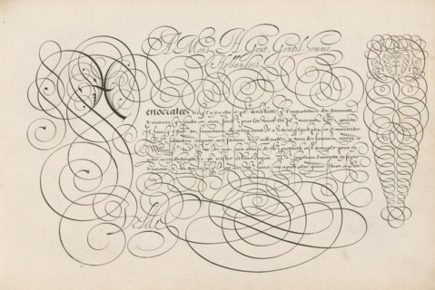 Writing sample: A Mons H. Gout, Spieghel der schrijfkonste, print, album page, ornamental print,