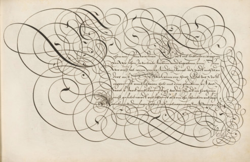 Writing example: Sehen, Spieghel der schrijfkonste, print, album page, ornamental print, Writing