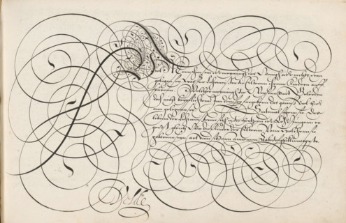 Writing example: Viel menschen, Spieghel der schrijfkonste, Thrésor litéraire, print, album page,