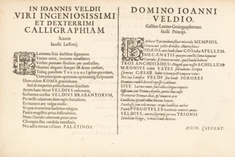 Two Latin threshold poems, Spieghel der Schriftkonste, album page, text sheet, Text sheet with two